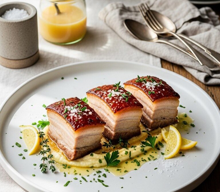 Crispy Pork Belly Confit with Garlic and Herbs