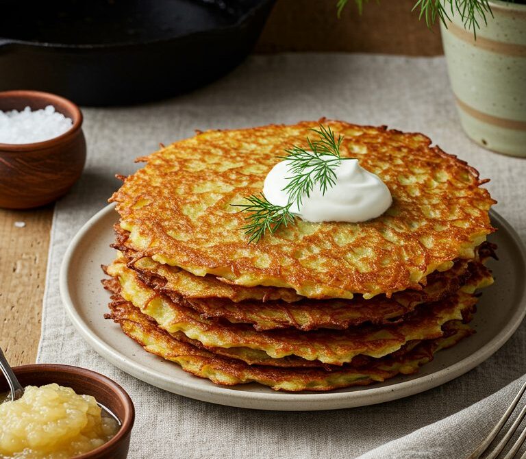 Crispy Potato Pancakes with Sour Cream and Dill