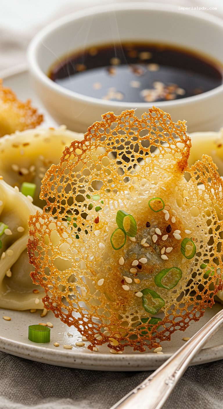 Crispy Potstickers with Ginger Soy Dipping Sauce – Closeup