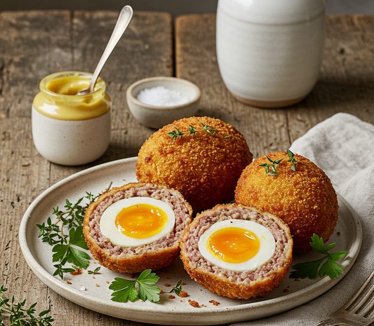 Crispy Scotch Eggs with Sharp English Mustard