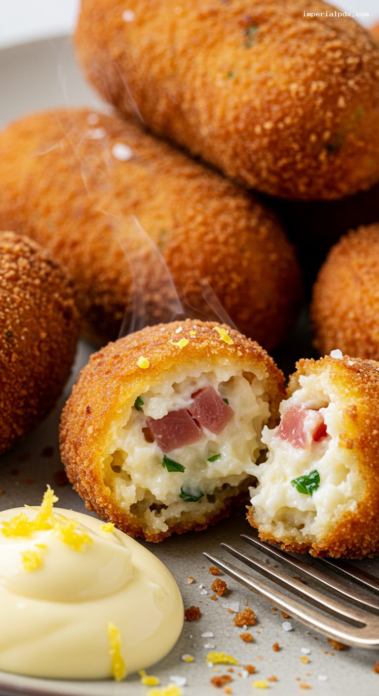Crispy Spanish Ham Croquettes with Lemon Aioli – Closeup