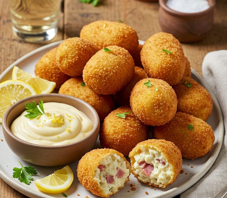 Crispy Spanish Ham Croquettes with Lemon Aioli