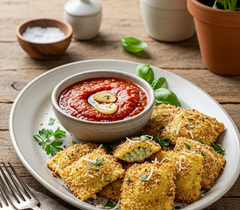Crispy Toasted Ravioli with Garlicky Marinara