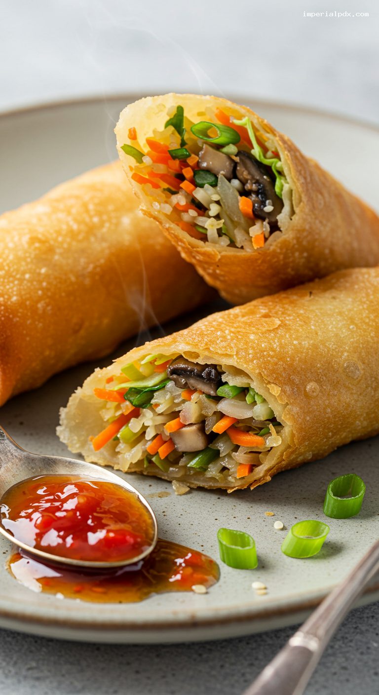 Crispy Vegetable Egg Rolls with Sweet Chili Sauce – Closeup