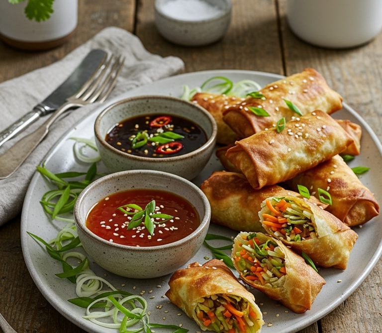 Crispy Vegetable Egg Rolls with Sweet Chili Sauce
