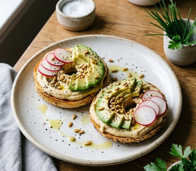 Crunchy Avocado Hummus Everything Bagel Sandwich
