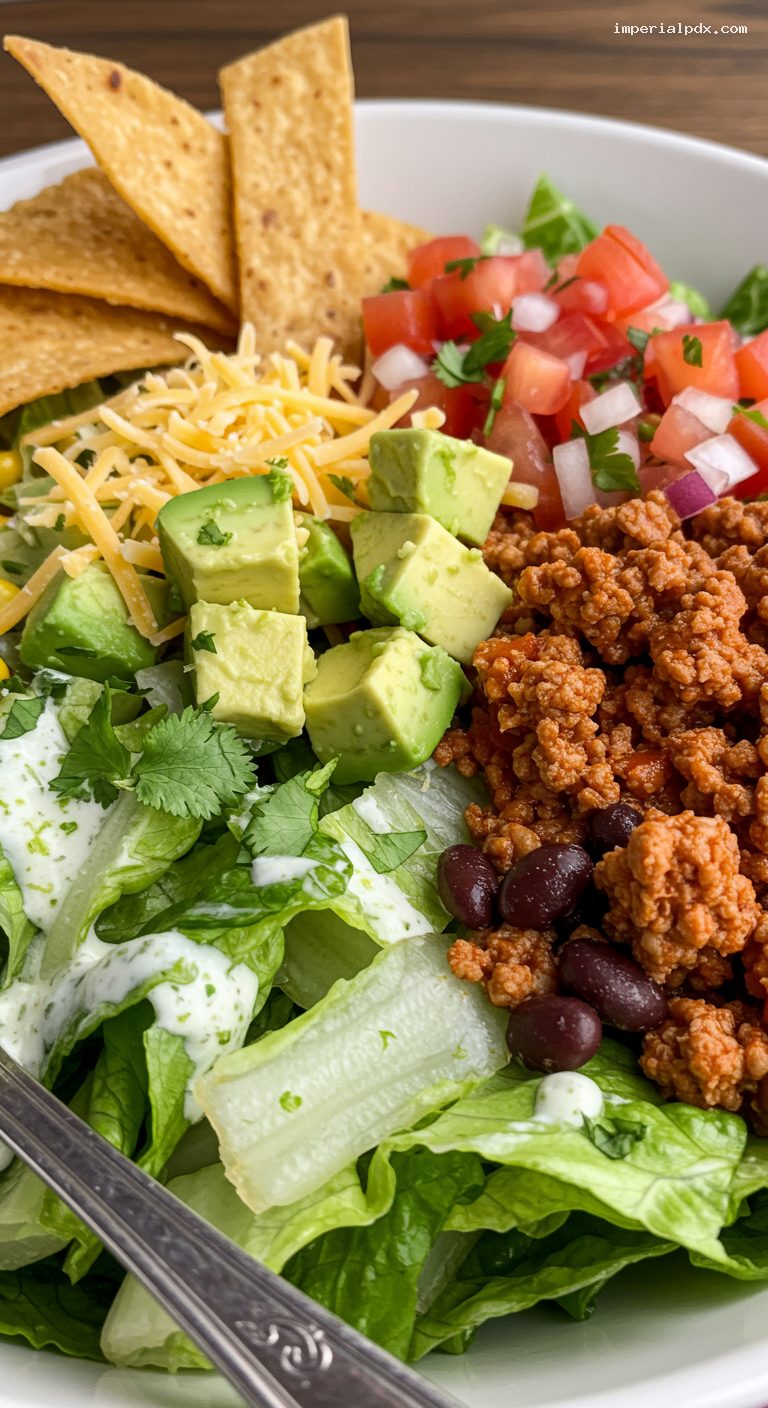 Crunchy Taco Salad with Lime-Cilantro Dressing – Closeup