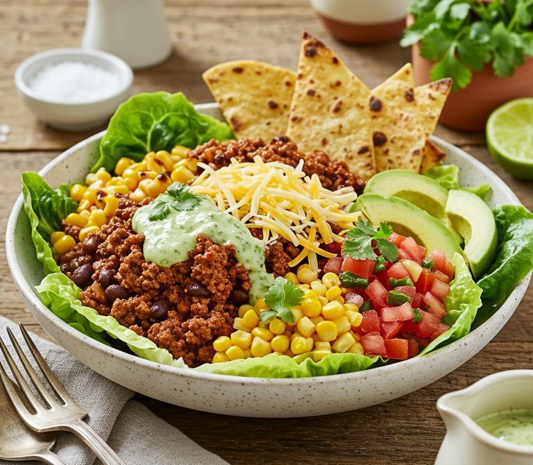 Crunchy Taco Salad with Lime-Cilantro Dressing