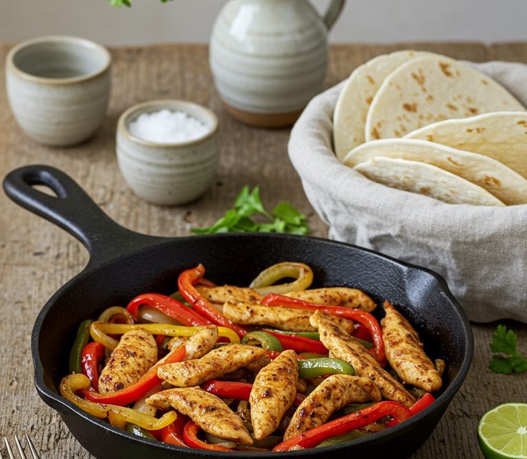 Cumin-Chili Chicken Fajitas with Peppers and Onions