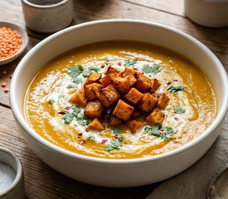 Curried Sweet Potato Coconut Lentil Soup