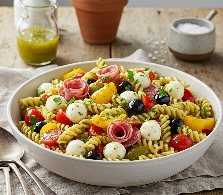 Deli-Style Italian Pasta Salad with Salami and Mozzarella