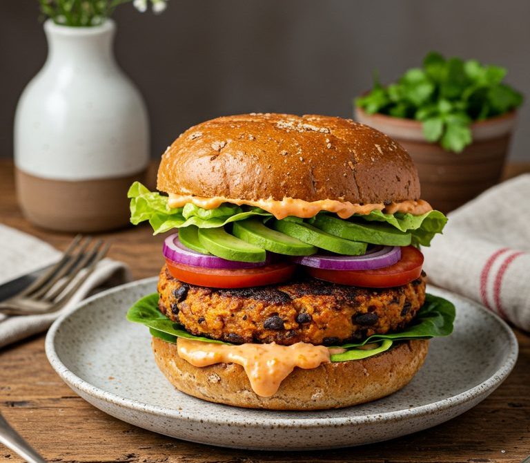Deluxe Black Bean Sweet Potato Veggie Burger