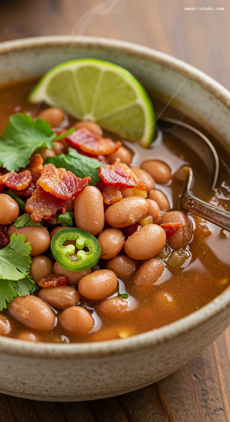 Drunken Pinto Beans with Bacon and Beer – Closeup