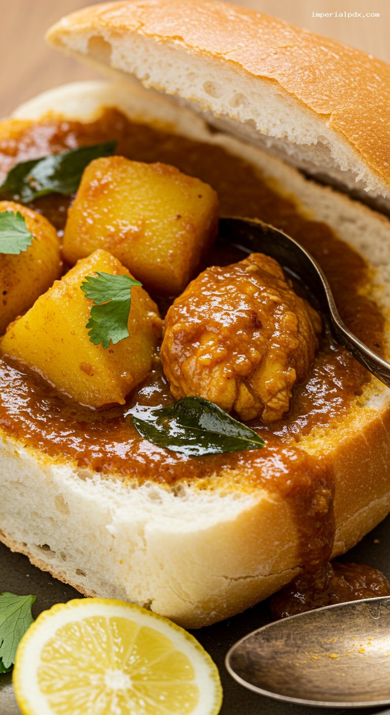 Durban-Style Bunny Chow with Chicken or Beans – Closeup
