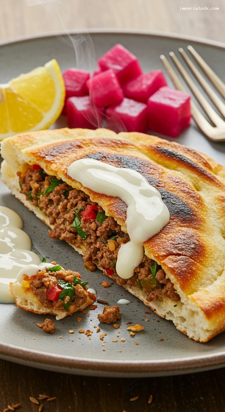 Egyptian Hawawshi with Spiced Meat and Tahini – Closeup