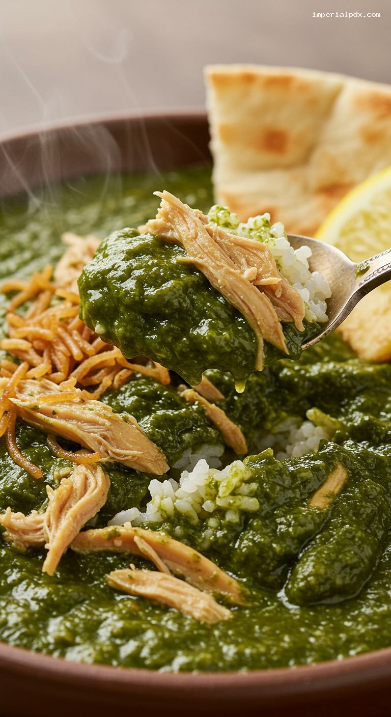 Egyptian Molokhia with Chicken and Lemon – Closeup