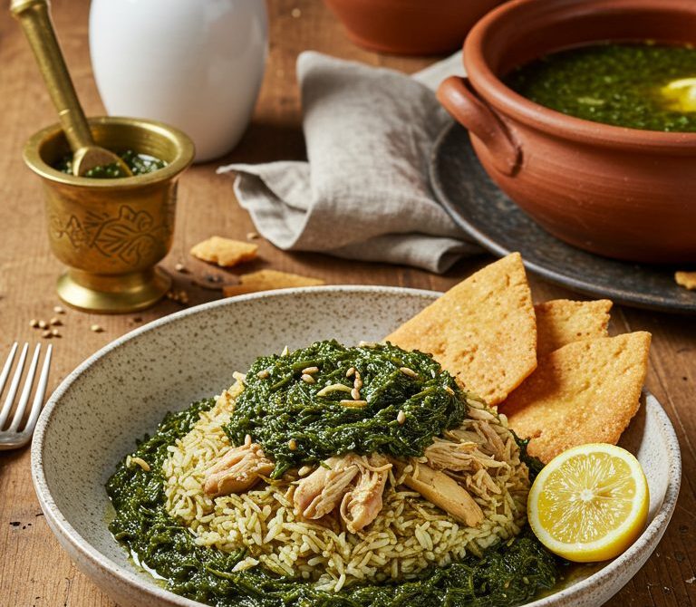 Egyptian Molokhia with Chicken and Lemon