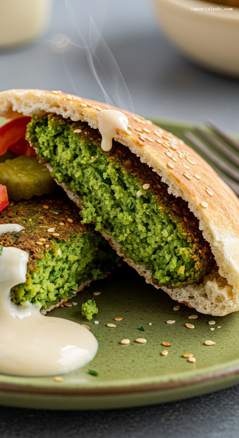 Egyptian Ta’ameya: Herb-Green Fava Falafel Pitas – Closeup
