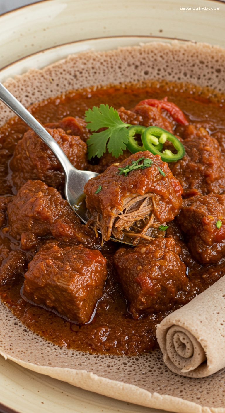 Eritrean Zigni: Slow-Cooked Berbere Beef Stew – Closeup