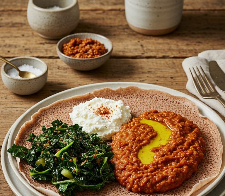 Ethiopian Misir Wat with Injera and Ayib