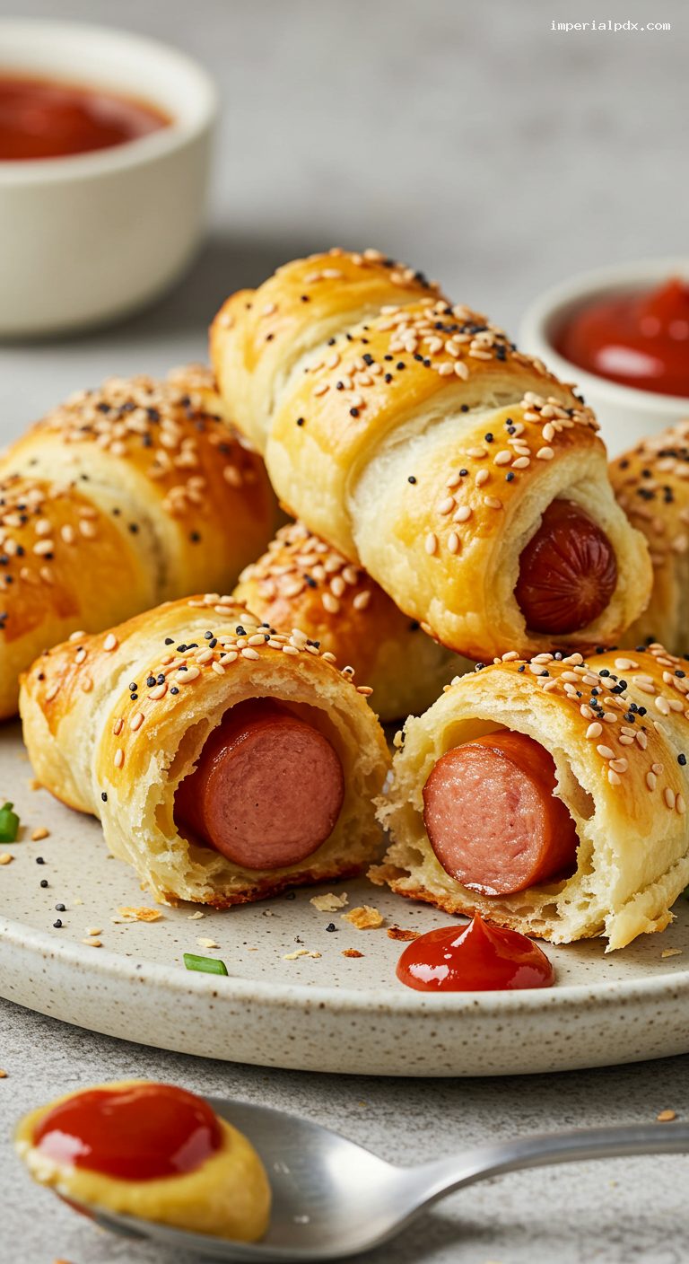 Everything-Bagel Pigs in a Blanket with Dips – Closeup