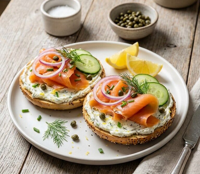 Everything Bagel With Lox and Lemon-Dill Schmear