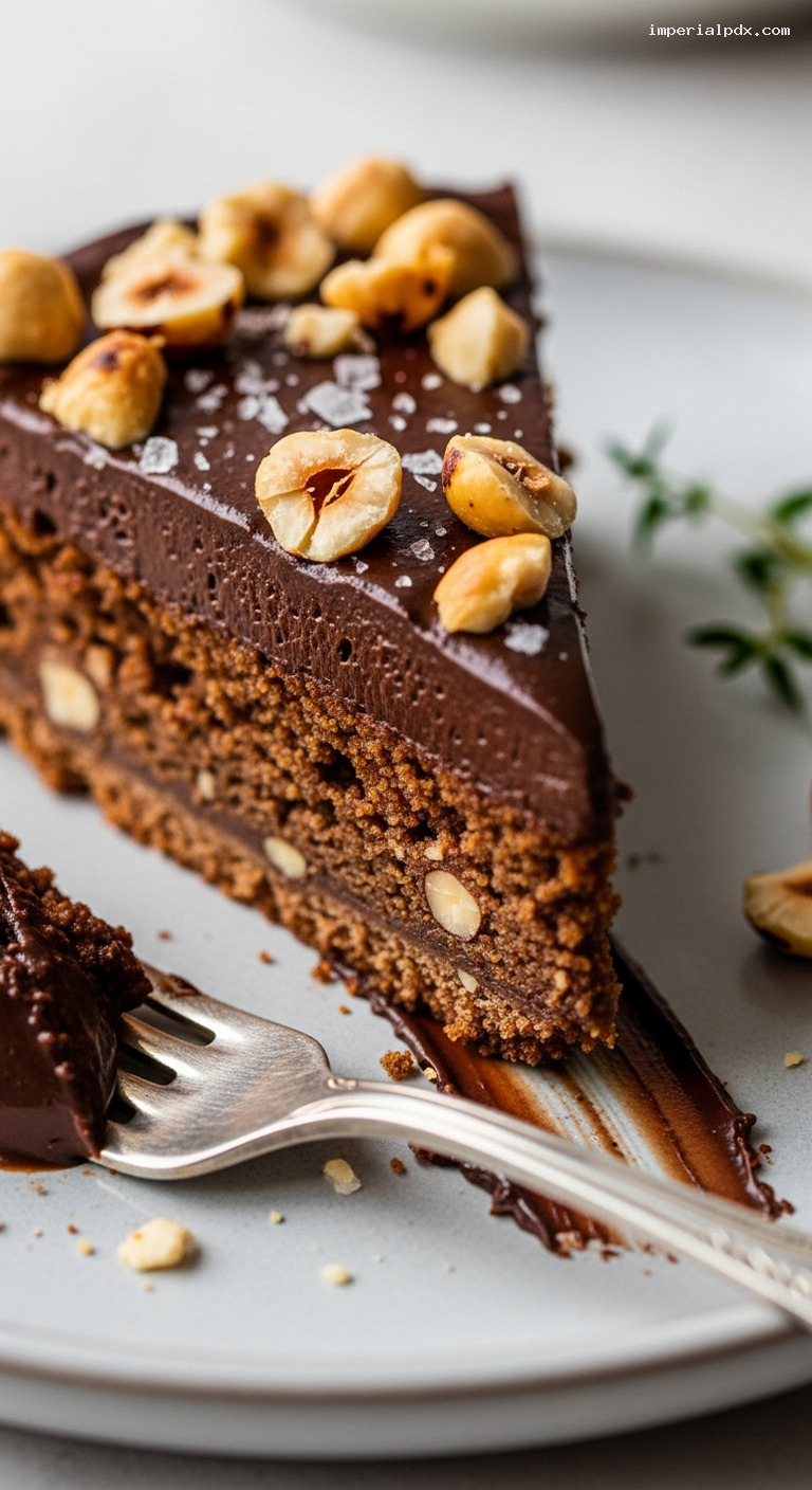 Flourless Hazelnut Chocolate Torte with Ganache – Closeup