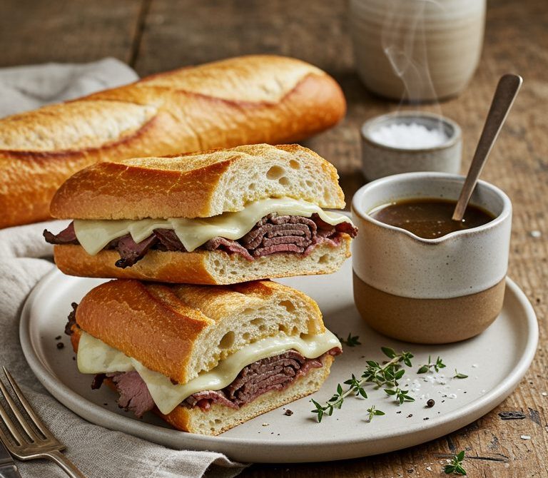 French Dip Sandwich with Provolone and Au Jus