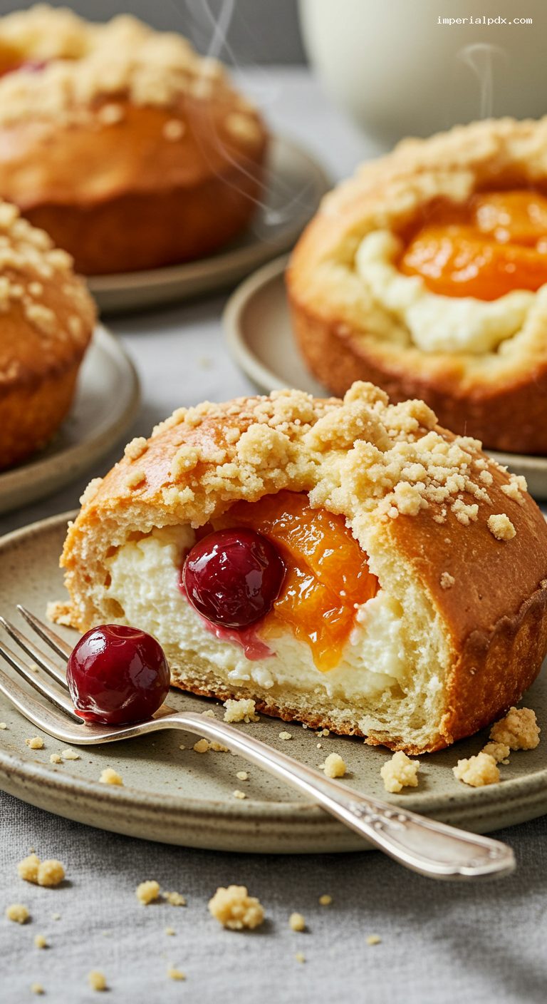 Fruit and Cream Cheese Kolaches with Streusel – Closeup