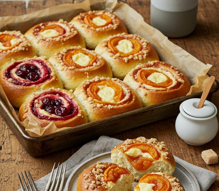 Fruit and Cream Cheese Kolaches with Streusel