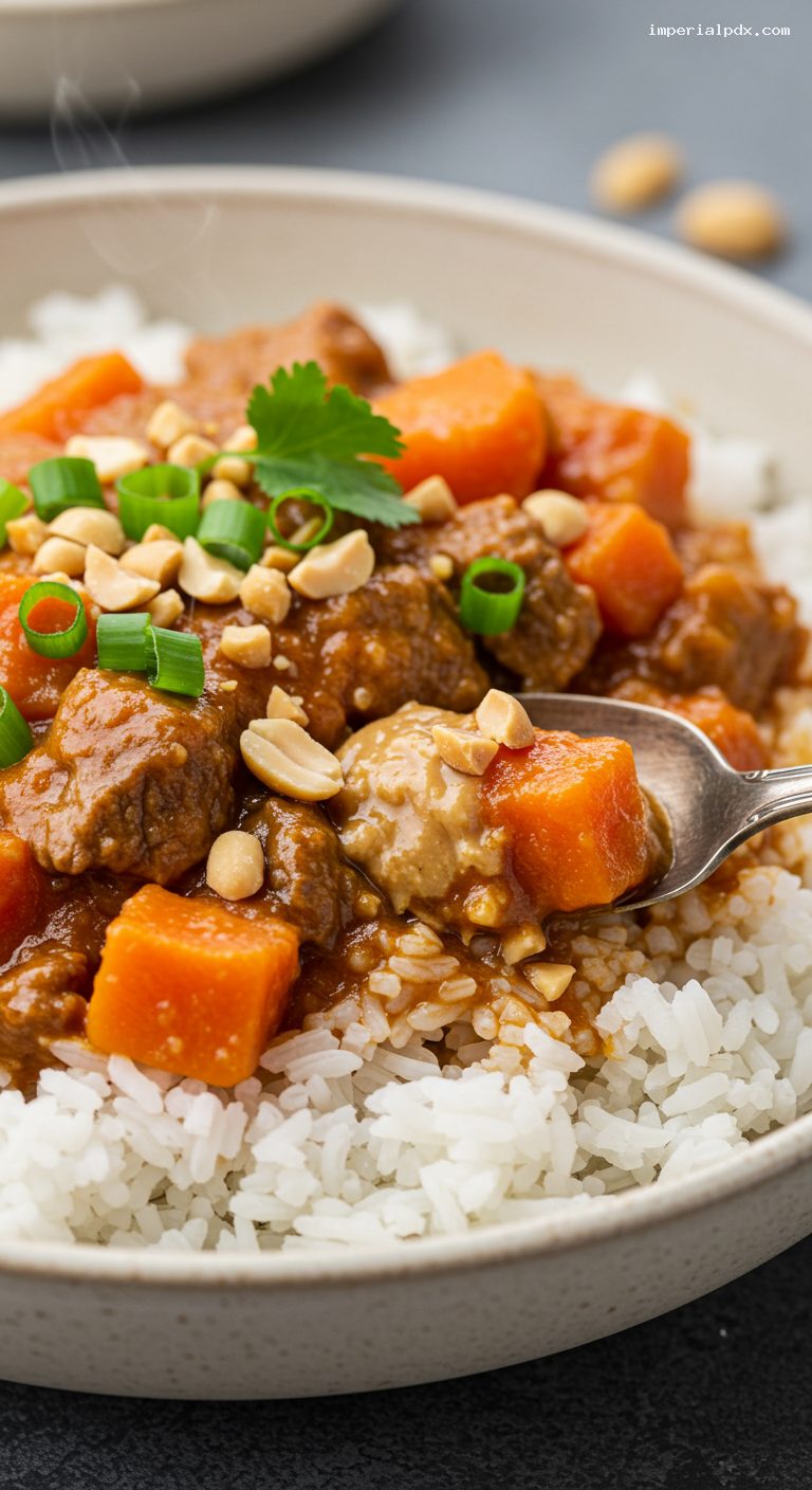 Gambian Domoda Peanut Stew with Root Vegetables – Closeup