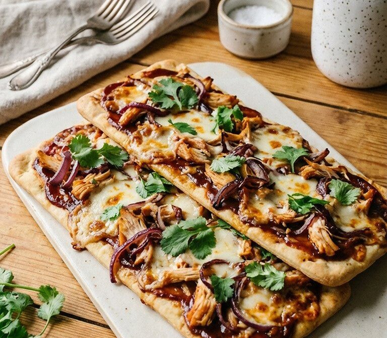 Game-Day BBQ Chicken Flatbread with Mozzarella and Cilantro
