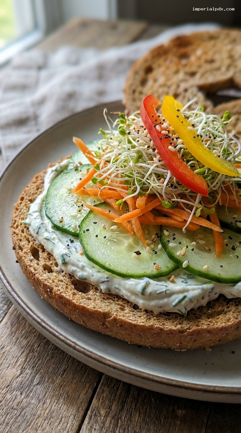 Garden Veggie Bagel With Herbed Cream Cheese – Closeup