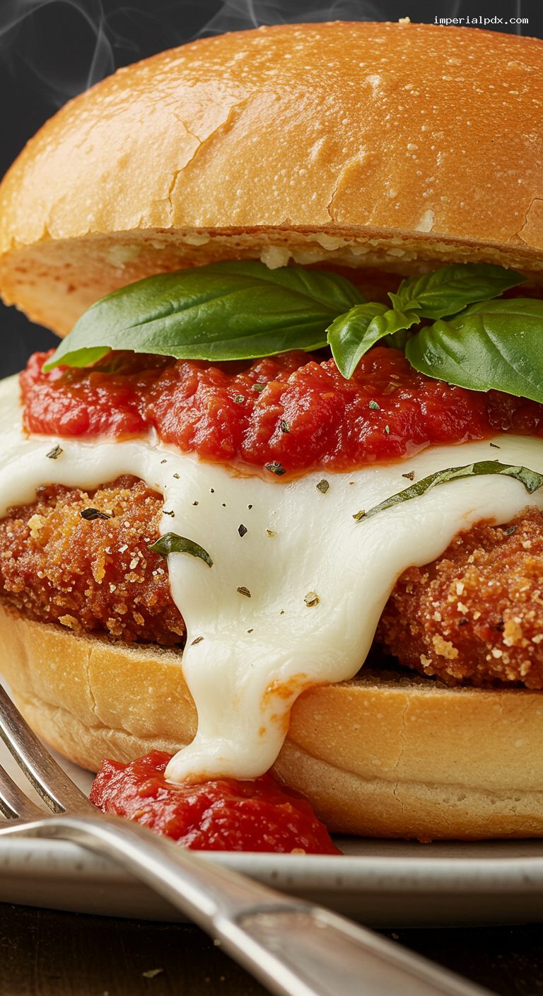 Garlic Butter Chicken Parmesan Sandwiches – Closeup