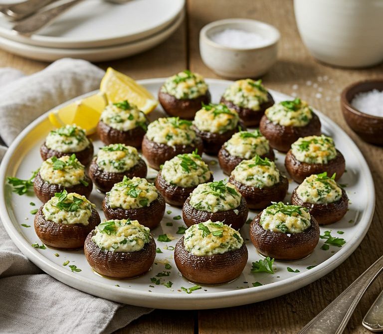 Garlic Herb Stuffed Mushrooms with Creamy Panko Top