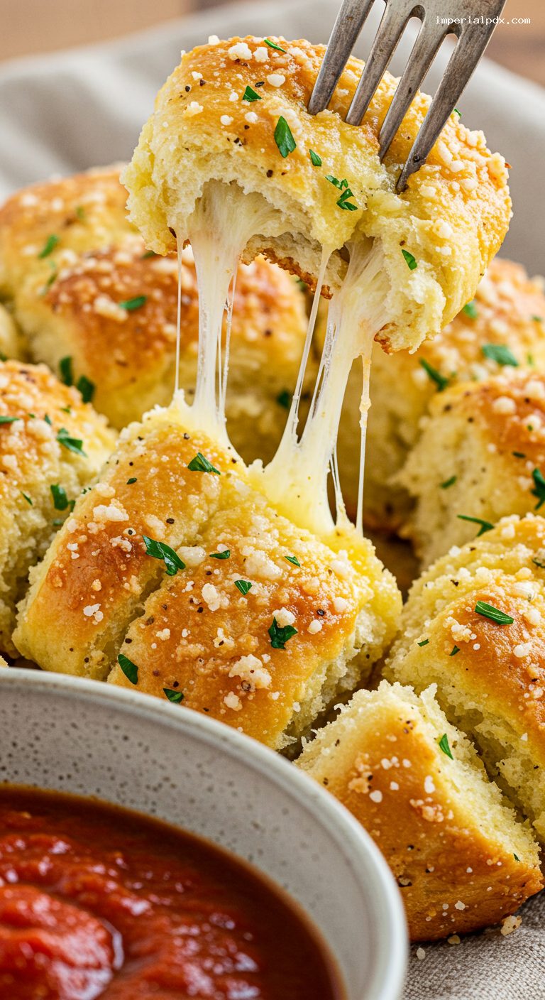 Garlic Parmesan Pull-Apart Bread with Marinara – Closeup