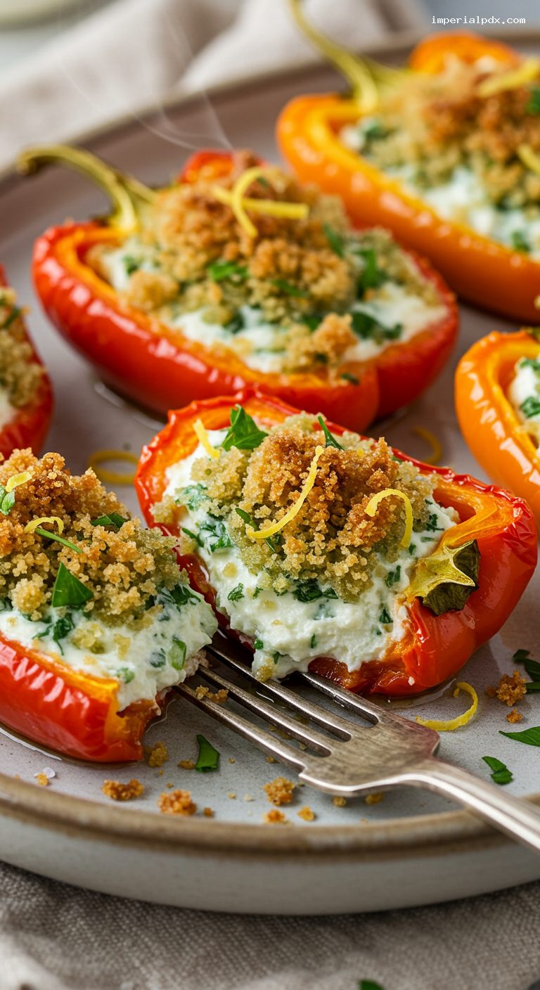Garlicky Stuffed Mini Sweet Peppers with Herbed Cheese – Closeup