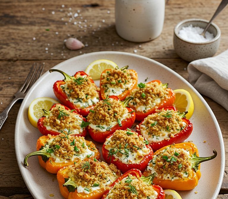 Garlicky Stuffed Mini Sweet Peppers with Herbed Cheese