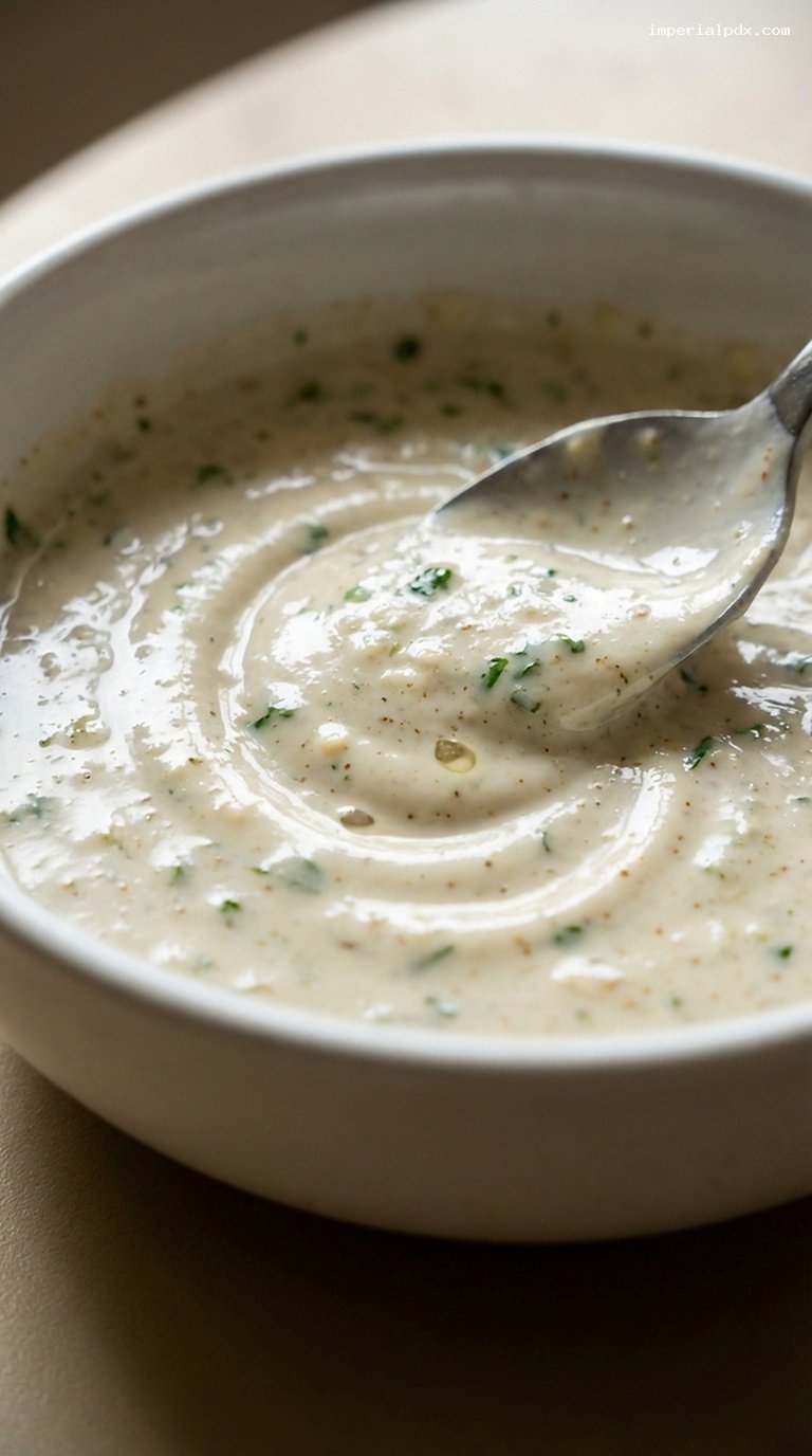 Garlicky Tahini Lemon Sauce for Falafel and Bowls – Closeup