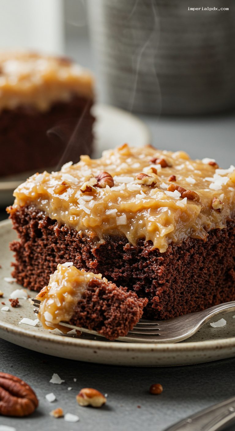 German Chocolate Cake with Coconut-Pecan Frosting – Closeup