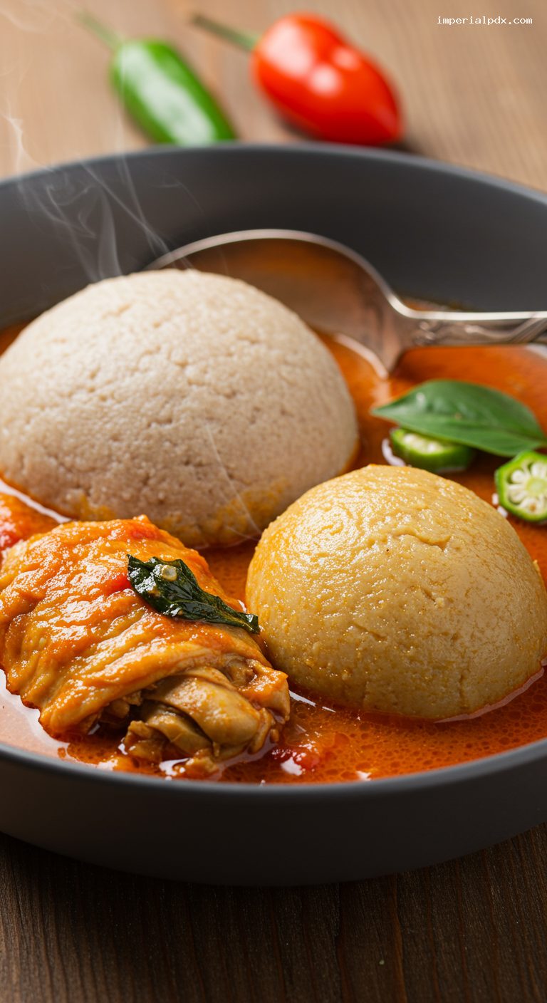 Ghanaian Light Soup with Fufu – Closeup