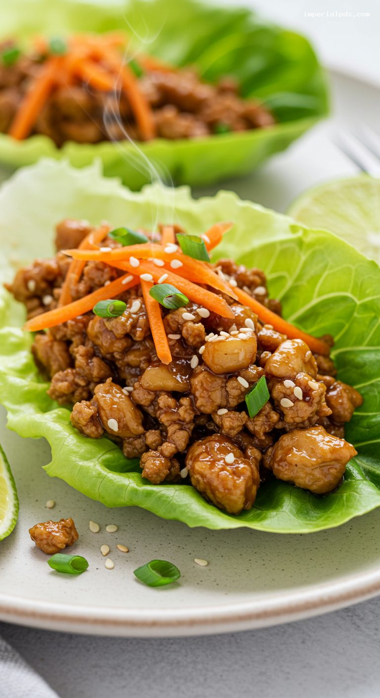 Ginger-Garlic Chicken Lettuce Wraps with Hoisin and Lime – Closeup
