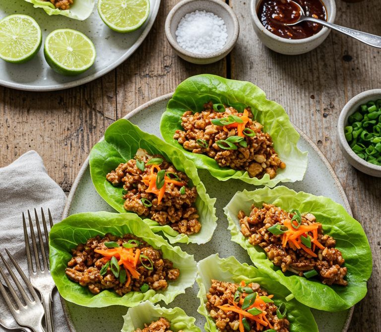 Ginger-Garlic Chicken Lettuce Wraps with Hoisin and Lime