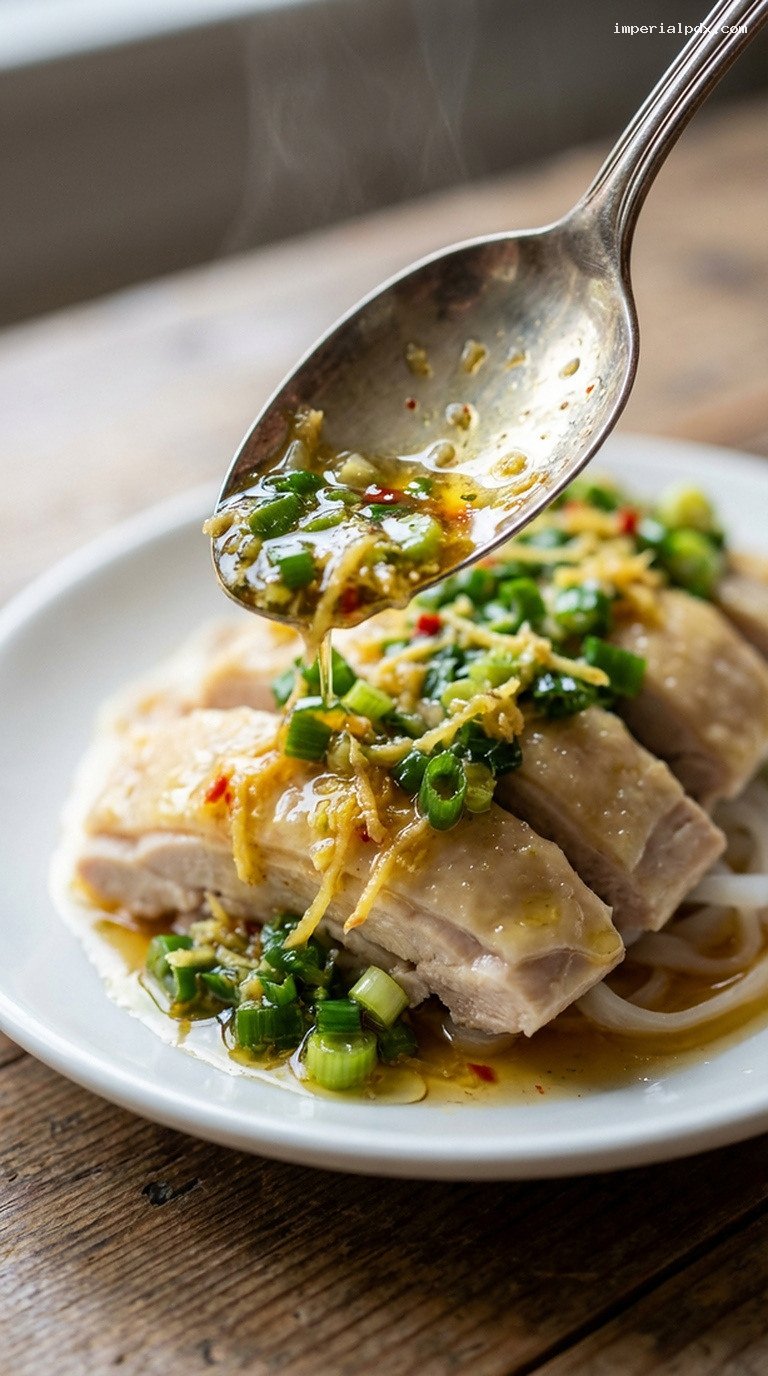 Ginger-Scallion Spoon Sauce for Chicken, Tofu, or Noodles – Closeup