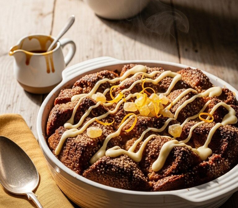 Gingerbread Bread Pudding with Rum Glaze