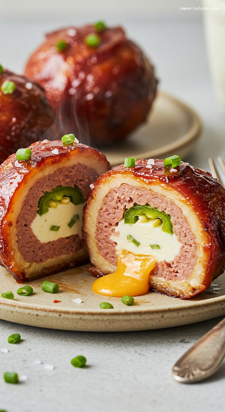 Glazed Bacon-Wrapped Armadillo Eggs – Closeup
