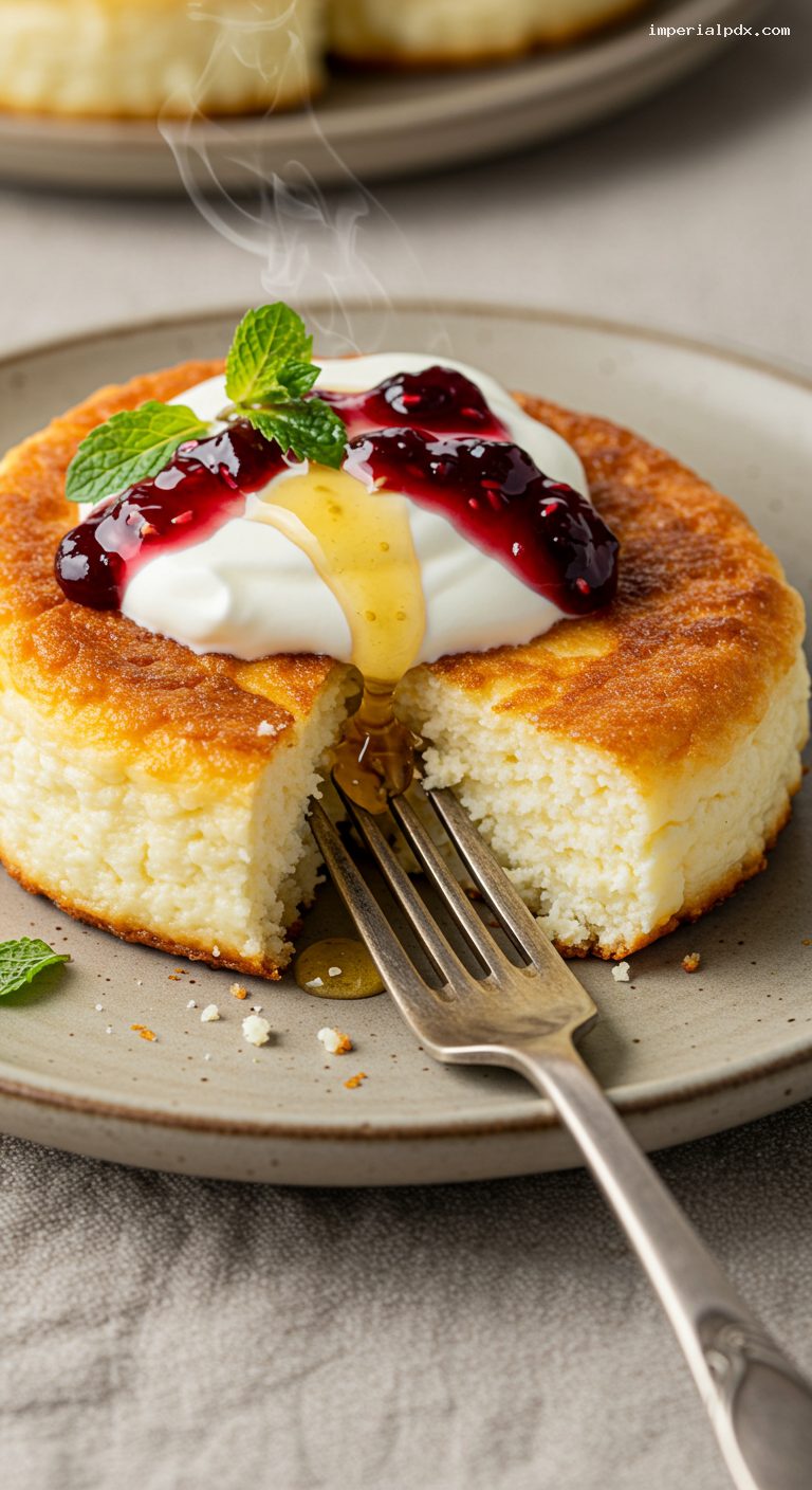 Golden Syrniki: Fluffy Tvorog Pancakes with Crisp Edges – Closeup