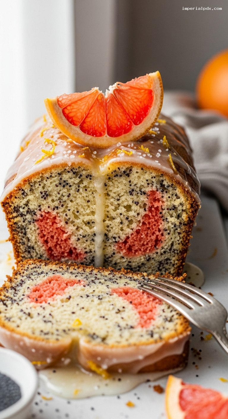 Grapefruit Poppy Seed Loaf with Candied Glaze – Closeup