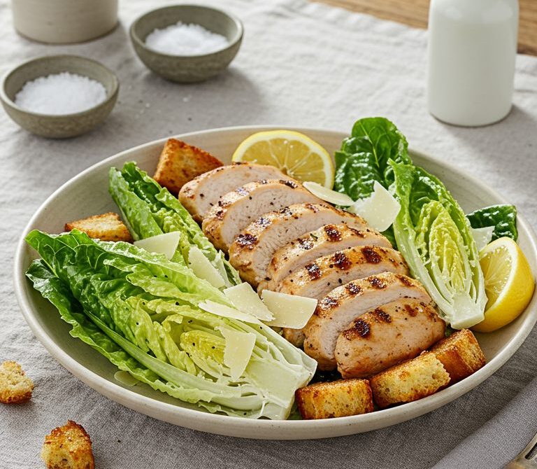 Grilled Chicken Caesar Salad with Warm Croutons