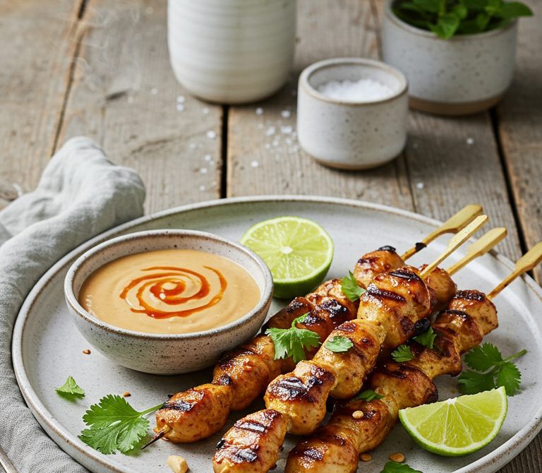 Grilled Chicken Satay with Creamy Peanut Sauce
